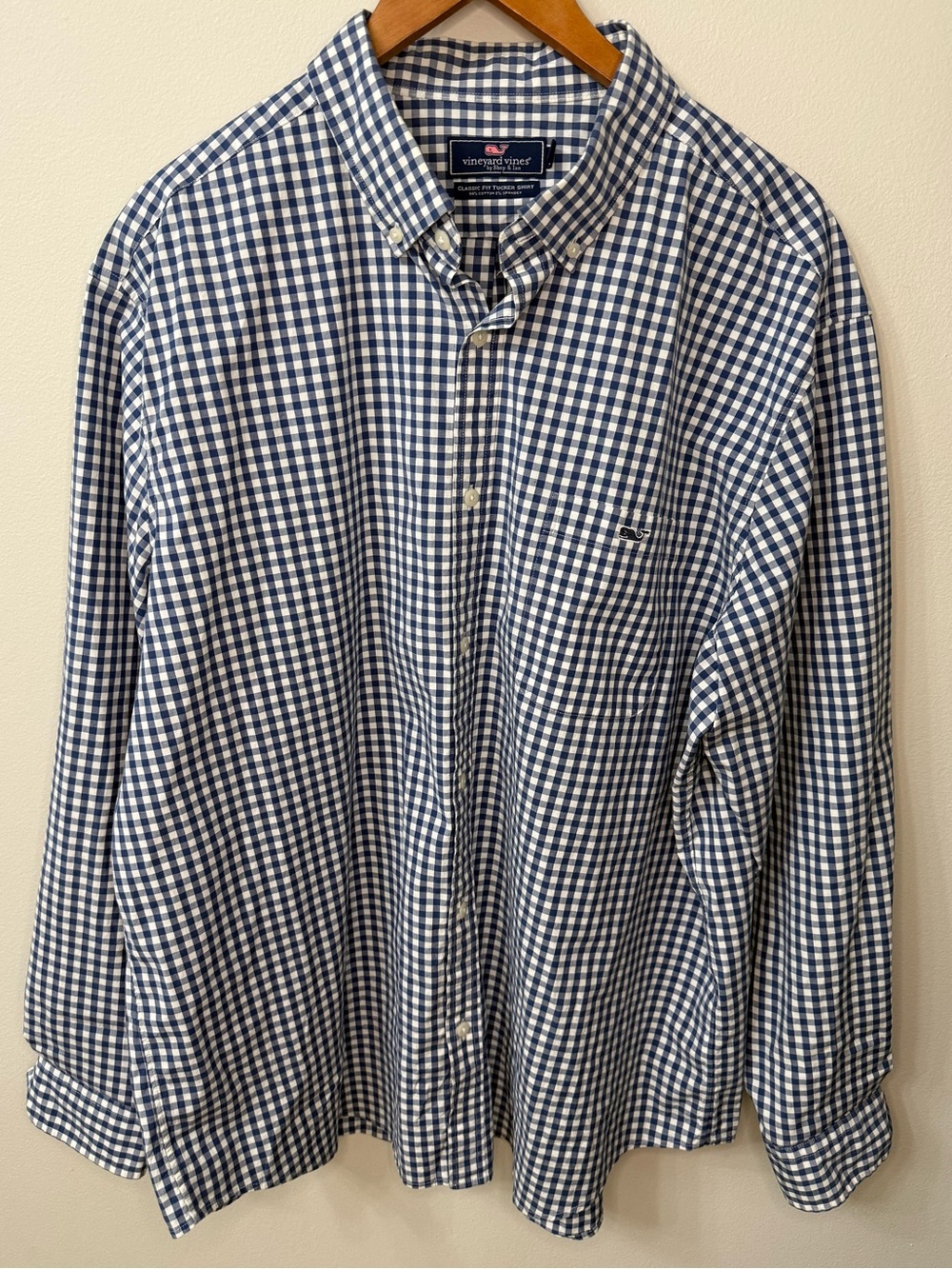 Vineyard Vines Classic Fit Tucker Shirt XXL Blue White Gingham Button Up